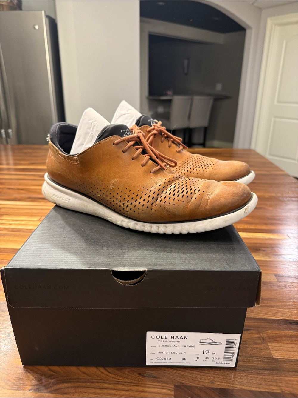 Cole Haan Brown Leather Perforated Lace-Up Oxfords